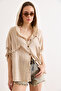 Women's Beige Boho Accessory Pocket Hooded Washable 100% Cotton Thin Jacket Ckt-19000517 - 2