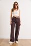 Women's Brown Pocketed Wide Leg Denim Trousers with Stone Detail on the Front Pnt-19000398 - 2