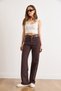 Women's Brown Pocketed Wide Leg Denim Trousers with Stone Detail on the Front Pnt-19000398 - 3