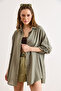 Women's Khaki Boho Washed 100% Cotton Loose Fit Shirt with Buttons on the Sides Gml-19001430 - 4