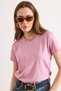 Women's Pink Crew Neck Stretch Washed Cotton T-Shirt Tsh-19000972 - 5