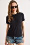 Women's Black Flexible Crew Neck Soft Touch Knitted Viscose T-Shirt Tsh-19000970 - 4