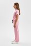 Girl's 2-Piece Set: Stand Collar Half-Zip Short Sleeve Embroidered T-Shirt & Elastic Waist Loose Pants - 5