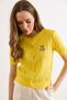 Women's Yellow Embroidered Hair Knit Short Sleeve Knitwear Cardigan Hrk-19000490 - 4