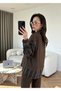 Women's Brown Plaid Shirt and Detailed Knitted Pants Set - 5
