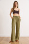 Women's Khaki Elastic Waist Textured Flowy Wide-Leg Pants Pnt-19000399