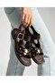 Women's Sandals with Gold Buckle and Gold Accessories, with Elastic Back.