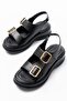 Kaji Black Skin Double Buckle Sandals - 3
