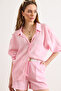 Women's Pink Oversized Flowy Modal Shirt with Pleated Back Gml-19001433 - 5