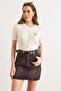Women's Brown Mini Denim Skirt with Pockets Etk-19000338 - 3