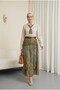 Buttoned Closed Skirt with Ethnic Patterned Suit -Beige - 3