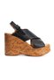 Women's Genuine Leather Wedge Heeled Sandals 6354 Black - 3