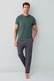 Crew Neck Short Sleeve Striped Men's Pajama Set 3680 - 2