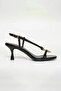 Selly Gold Ring Detailed Thin Strap Goblet Women's Heeled Sandals - Black Wrinkled - 3