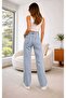 Ice Blue Lycra Super Extra High Waist Palazzo Loose Jean Trousers - 5