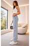 Women's High Waist Ice Blue Wide Leg Palazzo Jeans Lycra Stretchy Jeans - 2