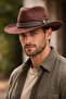 Brown Men's Cowboy Hat Nubuck Look Wide Brim Western Hat - 2