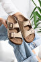 Beige Double Buckle Orthopedic Sole Slippers Unisex Daily Comfortable Non-Slip Sole Summer Sandals - 3