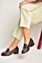 Y555592003 Brown Genuine Leather Thick Low Heeled Women's Shoes