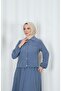 Jacket and Skirt Islamic Clothing Two-Piece Set Blue Hnt8594 - 6
