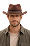 Brown Men's Cowboy Hat Nubuck Look Wide Brim Western Hat - 5