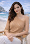 Women's Knitwear Blouse Mink Single Sleeve Asymmetrical Collar Openwork Special Design Stylish Knitted Pattern - 2