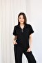 Women's Black Polo Collar Zippered Double Set - 5