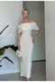 Women's Textured Off Shoulder Long Madonna Collar Summer Dress - 3