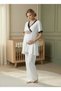 Women's Ecru Black Lace Piece Special Design Maternity Pajama Set with Dressing Gown - 4