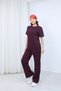 Women's Crew Neck Stone Detailed Pocketed Shiny Double Set - 2