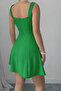 Light Green Square Neck Strap Dress with Pearl Detail and Pleated Crepe Fabric - 2