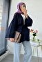 Belted Muslin Kimono with Pocket Detail - Navy Blue - 6