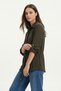 Khaki Folded Sleeve Waist Gathered Shirt 261134 - 3