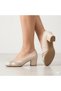 (Ceylanlar) Crossed Drop Stone Detailed Short Heeled Women's Shoes Beige - 3