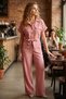 Women's Pink Front Buttoned Belted Waist Pocketed Bat Sleeve Palazzo Jumpsuit Arm-24Y001105 - 3