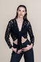 Women's Summer Black Tulle Lace Blouse with Ties Stylish Casual 70068