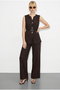 Women's Bitter Brown Belt Detailed Vest and Palazzo Trousers Top and Bottom Set 9396 60286072