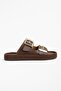 Women's Brown Comfortable Fit High Sole Buckle Slippers - 4