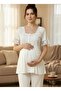 Women's Ecru Lace 3-Piece Maternity Pajama Set with Dressing Gown - 6