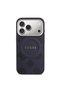 iPhone 17 Pro Max Case Licensed M-Safe Hot-Printed Lettering Logo Pu Leather Peony Cover Navy Blue - 3