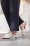 Women's Straw Look Heeled Slippers - 4