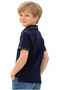 Boy's Vip Written Text Picture Patterned Button Closure Polo Collar Navy Blue Color Short Sleeve T-Shirt - 3
