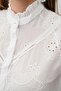 Women's White Mandarin Collar Ruffled Scallop Shirt Pc6118 - 2