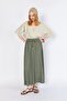 Women's Khaki Skirt with Thick Stitching and Elastic Waist - 4