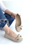 Women's Ballerina Shoes Beige Suede Cear - 3