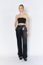 Women's Black Waist Scarf Belted Flowing Satin Wide Leg Pants - 3