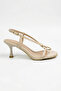 Selly Gold Ring Detailed Thin Strap Goblet Women's Heeled Sandals - Ecru Crinkled - 3