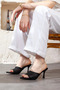 Women's Straw Look Pointed Toe Heeled Slippers - 4