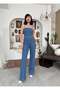 High Waist Wide Leg Jeans with Belt Detail Jumpsuit Dark Blue - 4