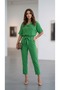 Modern Collared Wrinkled Blouse and Pants Combination Set - 4